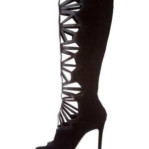 ALEJANDRO INGELMO Dia Caged Knee-High Suede And Leather Boots 7 | IT 37